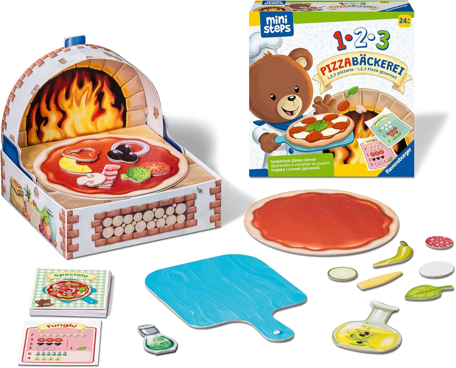 Ravensburger ministeps 4586 1,2,3 Pizzerie - Hravé učení počítání s medvídkem Butzem, hračka od 2 le